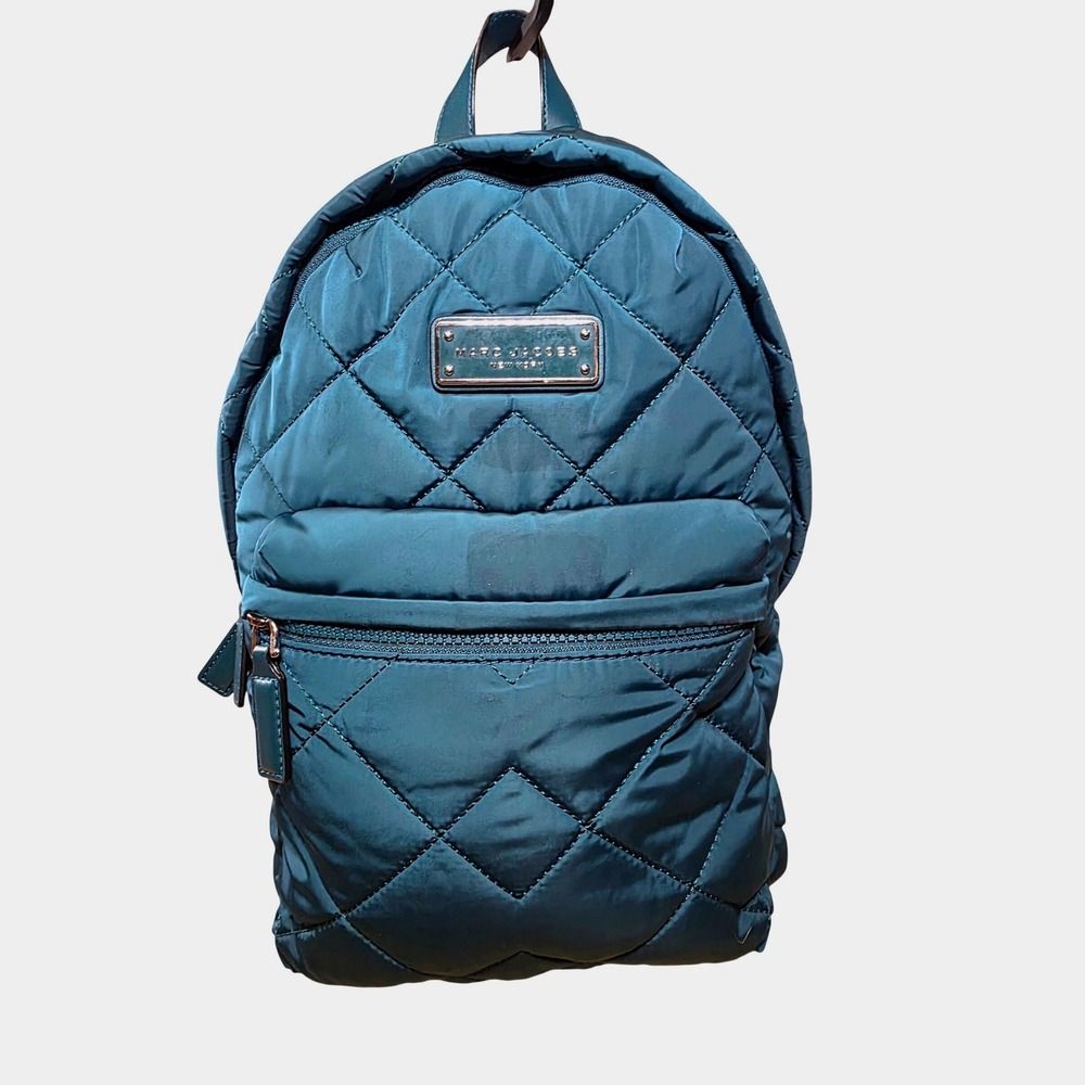 Marc Jacobs Crosby Quilted Nylon Backpack Teal Green Zip Pocket Adjustable - Picture 1 of 16